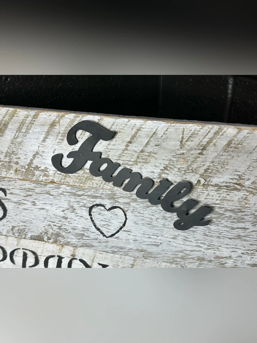 Homemade Wooden 'Family Is Happiness' Sign - Whitewashed with Black Lettering - Picture 3 of 5